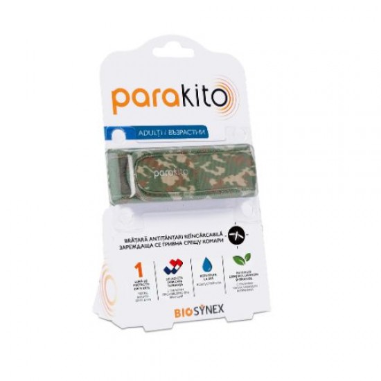 Репелентна гривна против комари за възрастни PARAKITO + 2бр. таблетки - камуфлаж