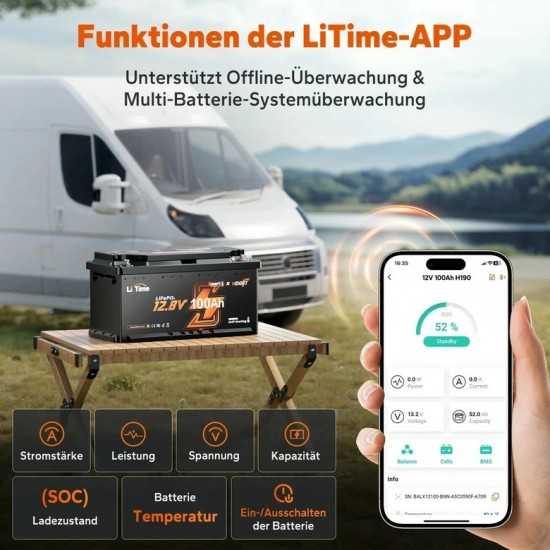 Акумулатор LiTime 12V/100Ah H190 Heating BT